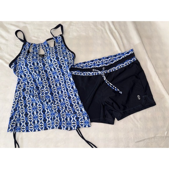 Free Country 2 Pc Bathing/Swim Suit Black/ Blue Size M (Padded Top) - Picture 1 of 8